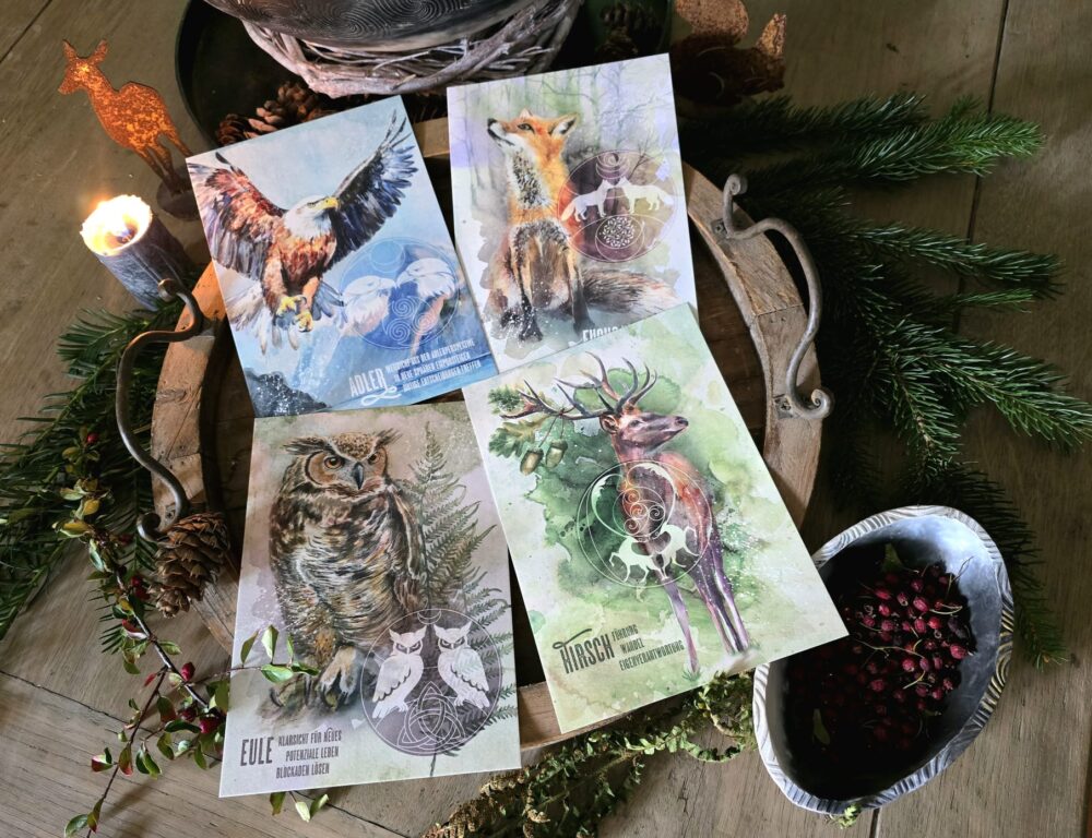 Krafttierkarten – Eule, Adler, Hirsch, Fuchs